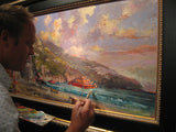 Artist Steven Quartly paints Summer Romanc a 24x48" original oil on canvas which depicts the Italian Riviera - Lake Como.  What better place for a Summer Romance?