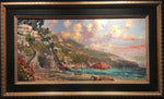 Summer Romanc 24x48" framed original oil on canvas by Steven Quartly depicts the Italian Riviera - Lake Como.  What better place for a Summer Romance?