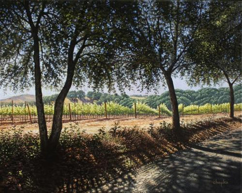 Vineyard View from a Road Less Taken original oil by Valdimir Chapko - Master of Light and Shadow